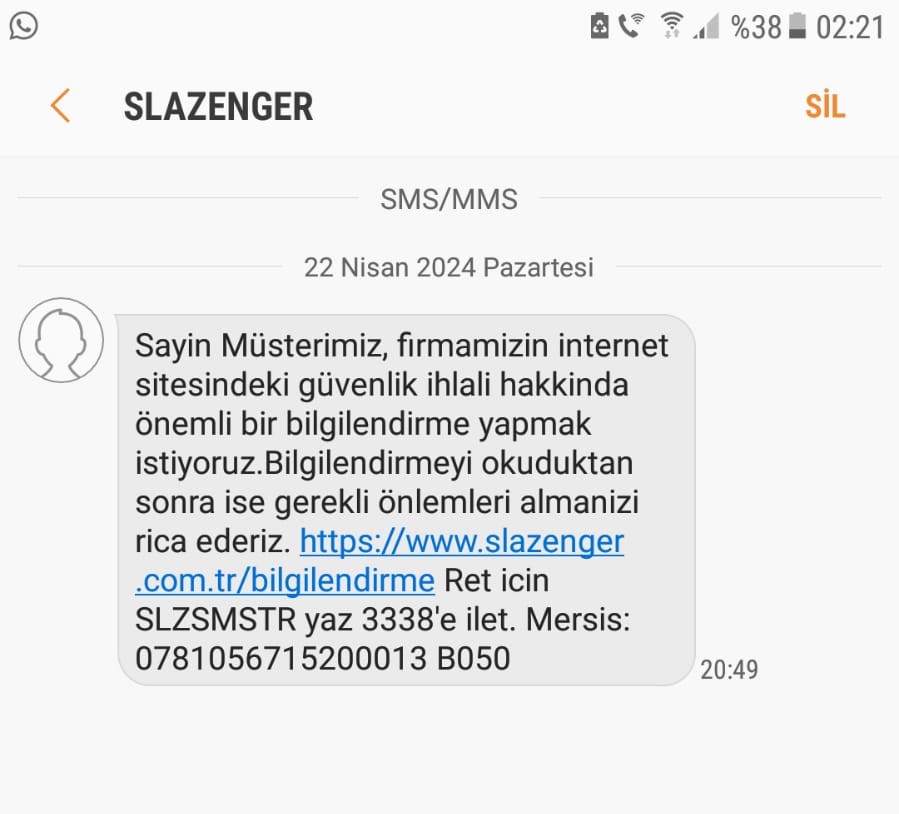 Slazenger Güvenlik İhlali